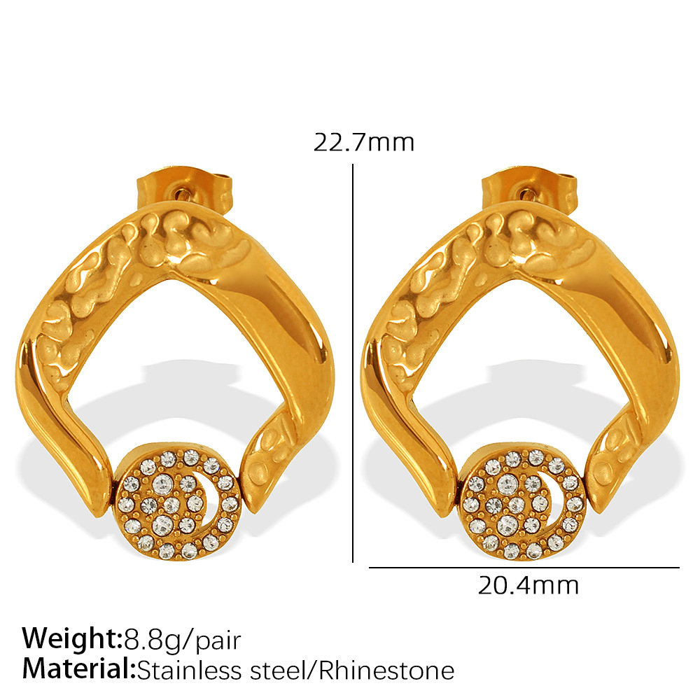 1 pair classic series retro geometric stainless steel  gold plated rhinestone women drop earrings